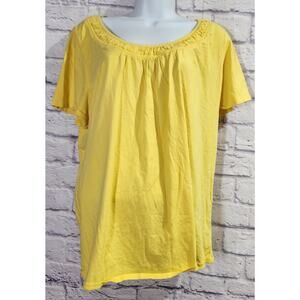 Cacique Intimates Yellow Pleated Round Neck Line Sleep Top 18 20 Lightweight